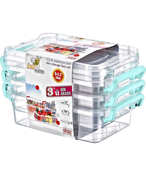 Beehome Üçü Bir Arada Saklama Seti  (3*1,2 Lt) Ak 267