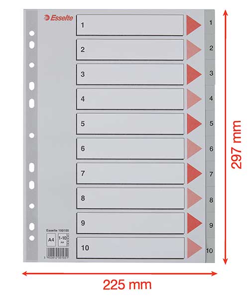 Esselte Separatör A4 1-10 Rakam Gri 100105