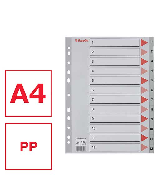 Esselte Separatör A4 1-12 Rakam Gri 100106