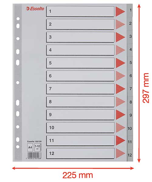 Esselte Separatör A4 1-12 Rakam Gri 100106
