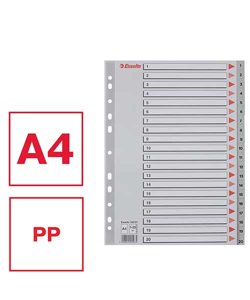 Esselte Separatör A4 1-20 Rakam Gri 100107
