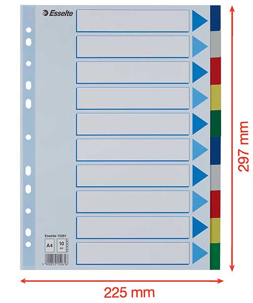 Esselte Separatör A4 10 Renkli Asorti 15261
