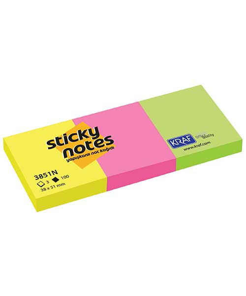 Kraf Yapışkanlı Not Kağıdı 38X51 Neon 3851N 3 Lü