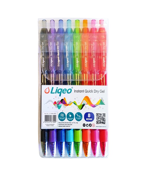 Liqeo Instant Dry Gel Pen 0.7 mm 8'Li Pvc G-7008B-8Pvc