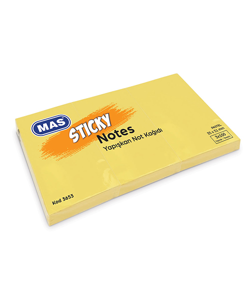 Mas Yapışkanlı Not Kağıdı 35*51 Pastel 100 Sayfa Sarı 3 Blok Yan Yana 3653