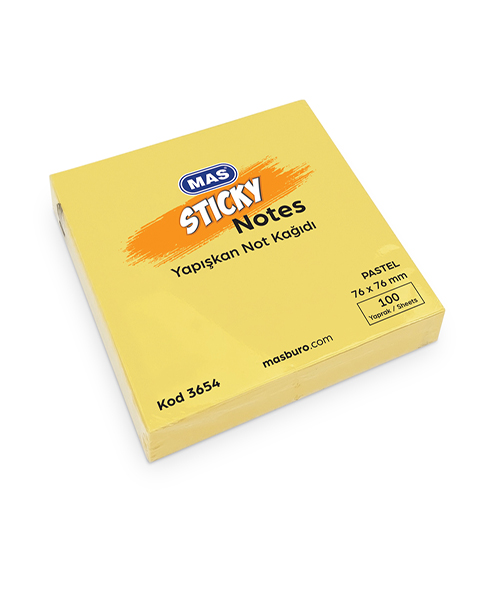 Mas Yapışkanlı Not Kağıdı 76*76 Pastel 100 Sayfa Sarı 3654