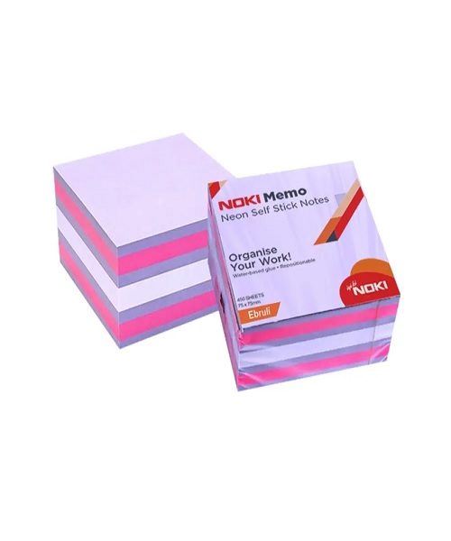 Noki Memo Yapışkanlı Not Kağıdı 75x75 Neon Ebruli Küp Blok 450 Sayfa 12014-44