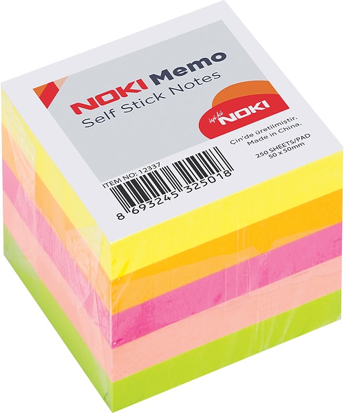 Noki Memo Yapışkanlı Notluk Stick 50x50 mm Karışık Renk Neon Küp Blok 12337