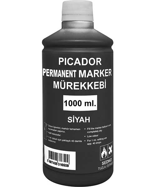 Pıcador Permanent Marker Mürekkebi Siyah 1000Ml Kb 038