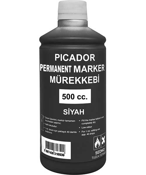Pıcador Permanent Marker Mürekkebi Siyah 500Ml Kb 027