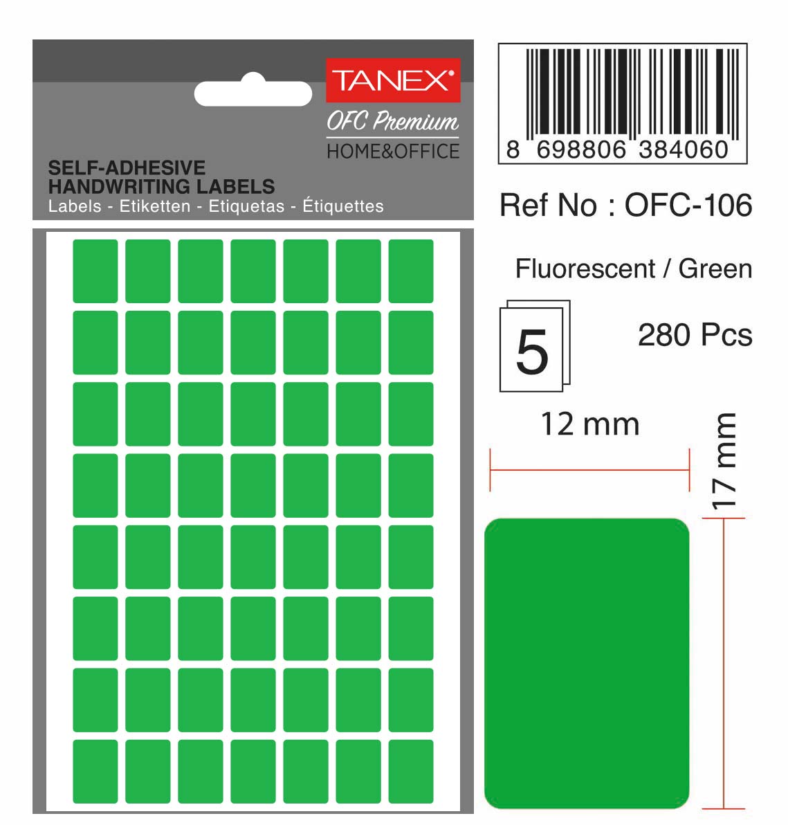 Taneks Ofc-106 Flo Yeşil Ofis Etiketi 5 Ad.