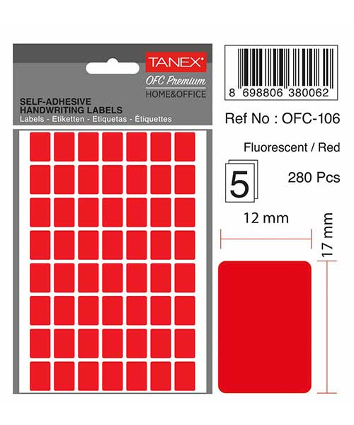 Taneks Ofc-106 Flo Kırmızı Ofis Etiketi 5 Ad.