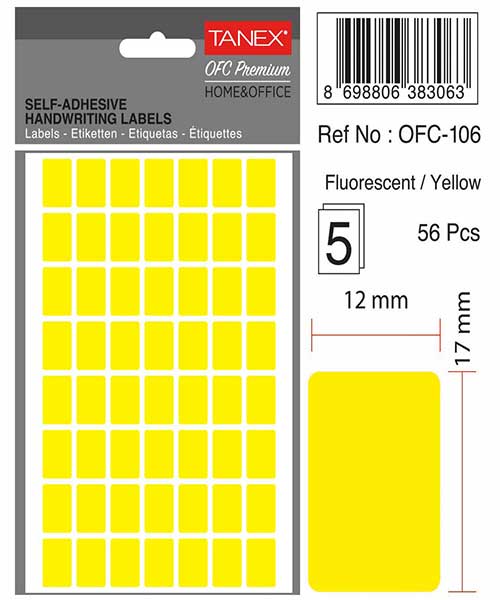Taneks Ofc-106 Flo Sarı Ofis Etiketi 5 Ad.