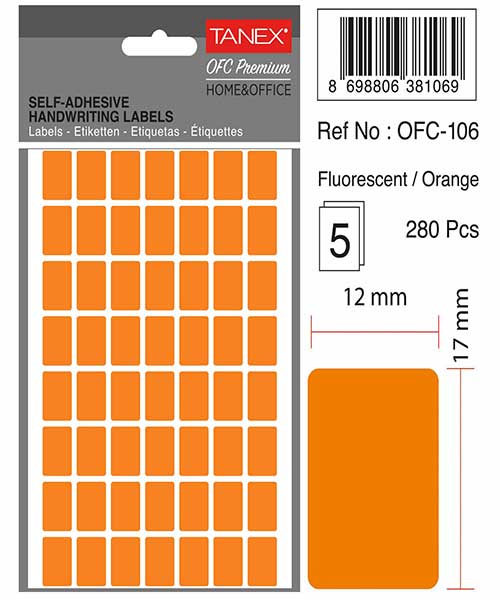 Taneks Ofc-106 Flo Turuncu Ofis Etiketi 5 Ad.