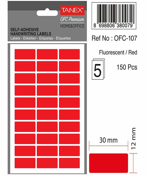 Taneks Ofc-107 Flo Kırmızı Ofis Etiketi 5 Ad.