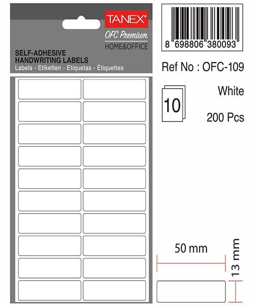 Taneks Ofc-109 Beyaz Ofis Etiketi 10 Ad.