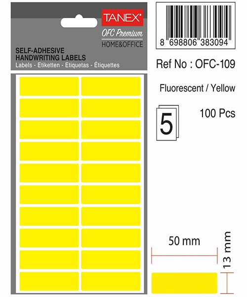 Taneks Ofc-109 Flo Sarı Ofis Etiketi 5 Ad.