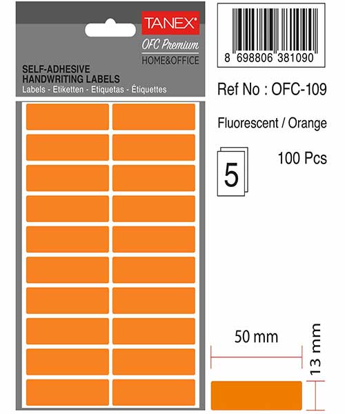 Taneks Ofc-109 Flo Turuncu Ofis Etiketi 5 Ad.