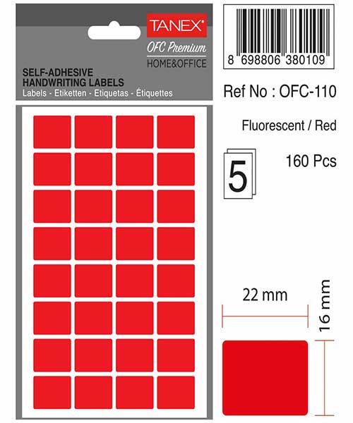 Taneks Ofc-110 Flo Kırmızı Ofis Etiketi 5 Ad.