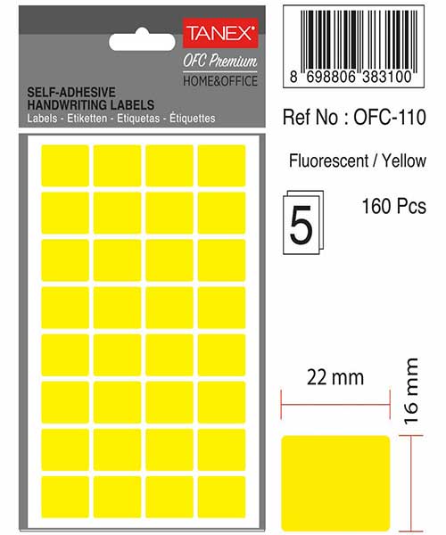 Taneks Ofc-110 Flo Sarı Ofis Etiketi 5 Ad.