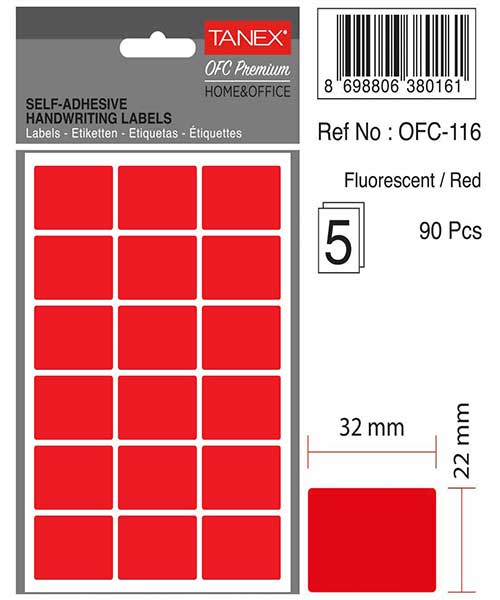 Taneks Ofc-116 Flo Kırmızı Ofis Etiketi 5 Ad.