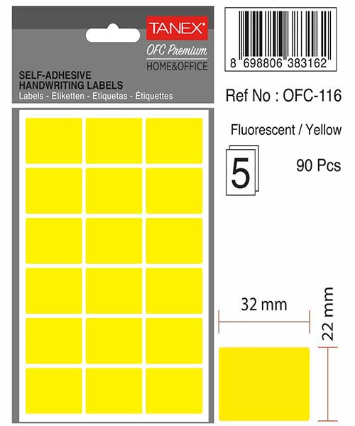 Taneks Ofc-116 Flo Sarı Ofis Etiketi 5 Ad.