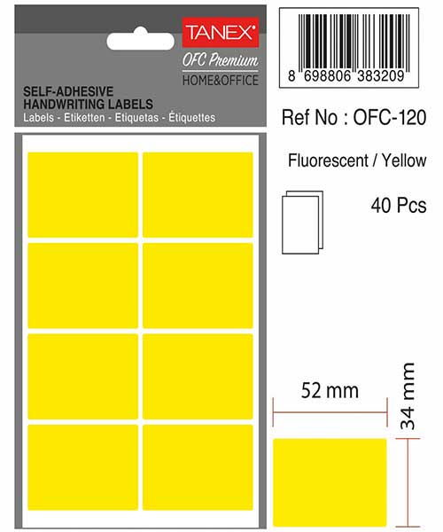 Taneks Ofc-120 Flo Sarı Ofis Etiketi 5 Ad.