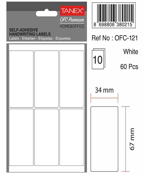 Taneks Ofc-121 Beyaz Ofis Etiketi 10 Ad.