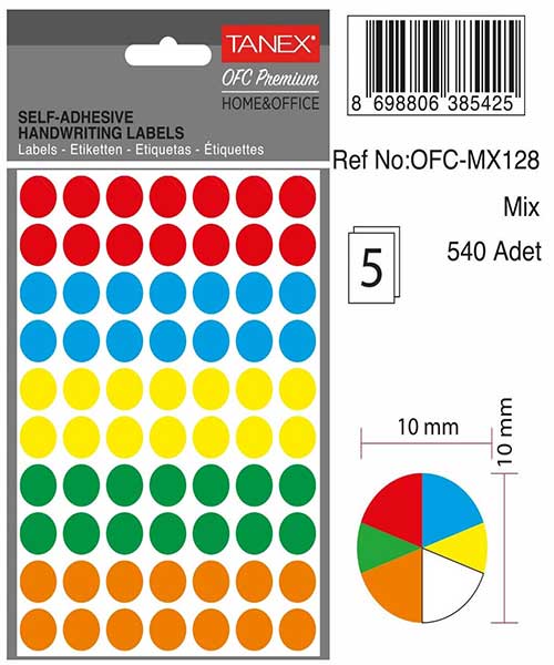 Taneks Ofc-128 Mıx Color Ofis Etiketi 5 Ad.