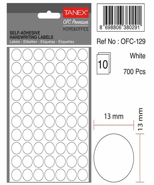Taneks Ofc-129 Beyaz Ofis Etiketi 10 Ad.