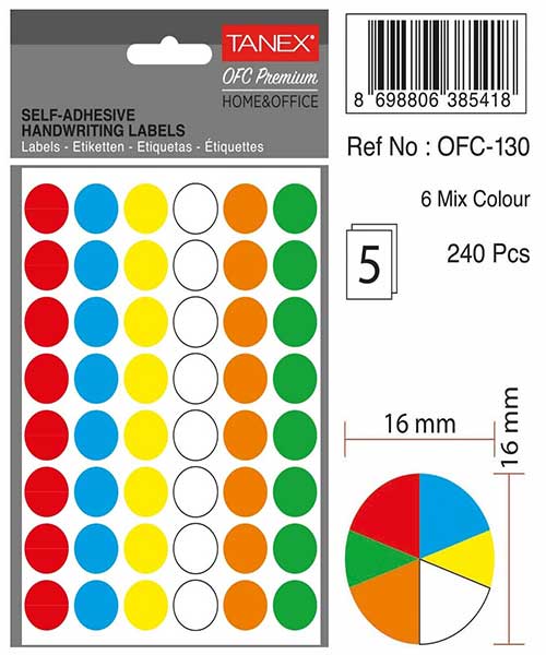 Taneks Ofc-130 Mıx Color Ofis Etiketi 5 Ad.