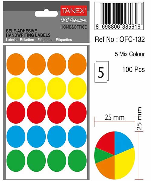 Taneks Ofc-132 Mıx Color Ofis Etiketi 5 Ad.