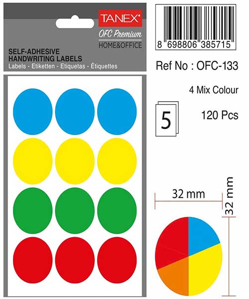 Taneks Ofc-133 Mıx Color Ofis Etiketi 5 Ad.