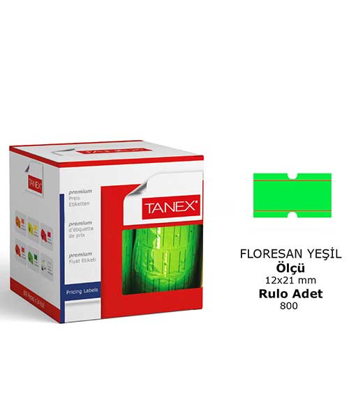Taneks 12X21 Mm Çizgili Neon Yeşil Fiyat Etiket 800 Ad.