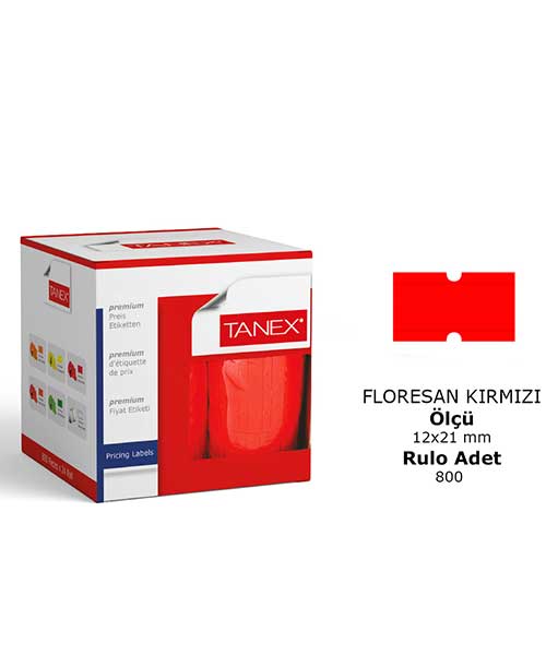 Taneks 12X21 Mm Çizgili Neon Kırmızı Fiyat Etiket 800 Ad.