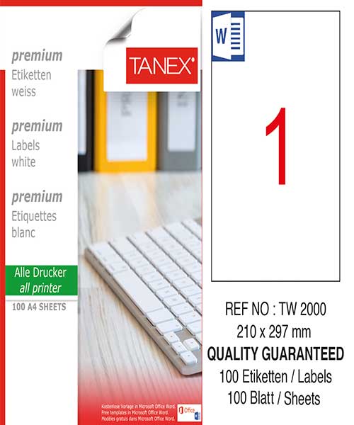 Taneks Tw-2000 210X297 Mm Laser Etiket