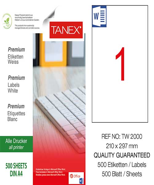 Taneks Tw-2000 210X297 Mm Laser Etiket 500'lü 500'lü