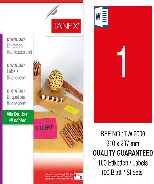 Taneks Tw-2000 210X297 Mm Flo Kırmızı Laser Etiket