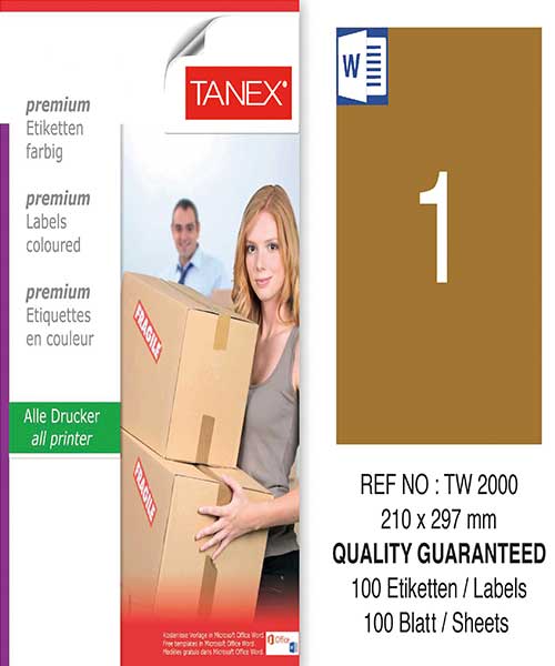 Taneks Tw-2000 210X297 Mm Kraft Laser Etiket