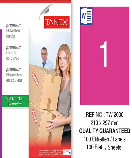 Taneks Tw-2000 210X297 Mm Pembe Laser Etiket