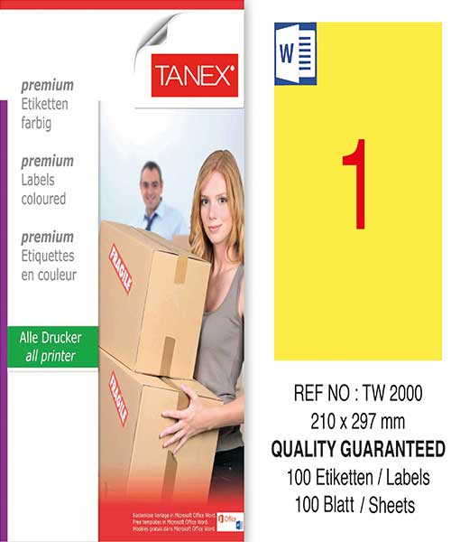 Taneks Tw-2000 210X297 Mm Sarı Laser Etiket
