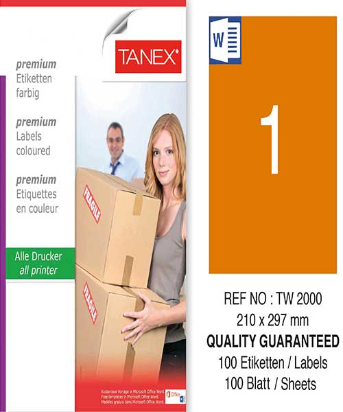 Taneks Tw-2000 210X297 Mm Turuncu Laser Etiket