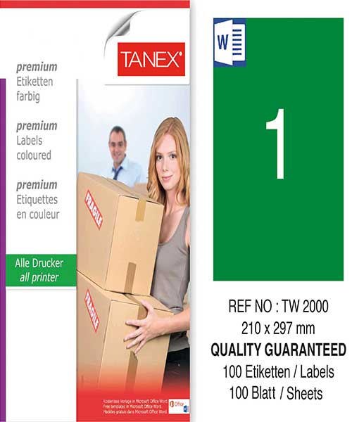 Taneks Tw-2000 210X297 Mm Yeşil Laser Etiket