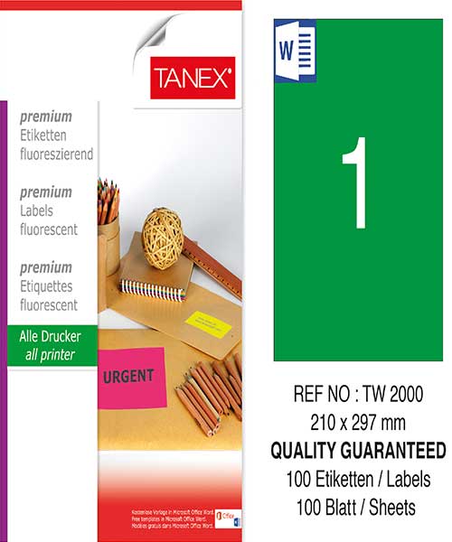 Taneks Tw-2014 99,1X38,1 Mm Flo Yeşil Laser Etiket