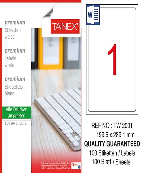 Taneks Tw-2001 199,6X289,1 Mm Laser Etiket