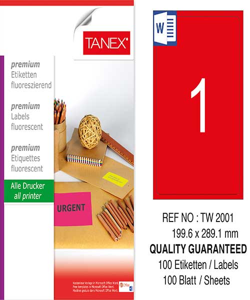 Taneks Tw-2001 199,6X289,1 Mm Flo Kırmızı Laser Etiket