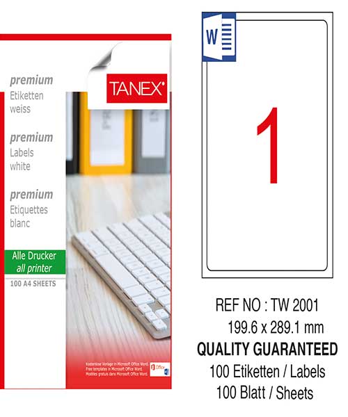 Taneks Tw-2001 199,6X289,1 Mm Kuşe Laser Etiket