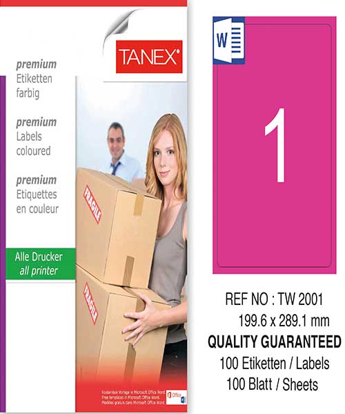 Taneks Tw-2001 199,6X289,1 Mm Pembe Laser Etiket