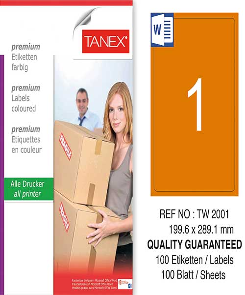 Taneks Tw-2001 199,6X289,1 Mm Turuncu Laser Etiket