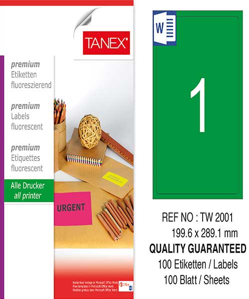 Taneks Tw-2001 199,6X289,1 Mm Flo Yeşil Laser Etiket